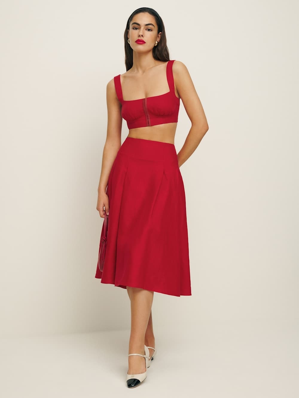 Reformation Cherry Red Santana Linen Two Piece Skirt Set 0 NWT
